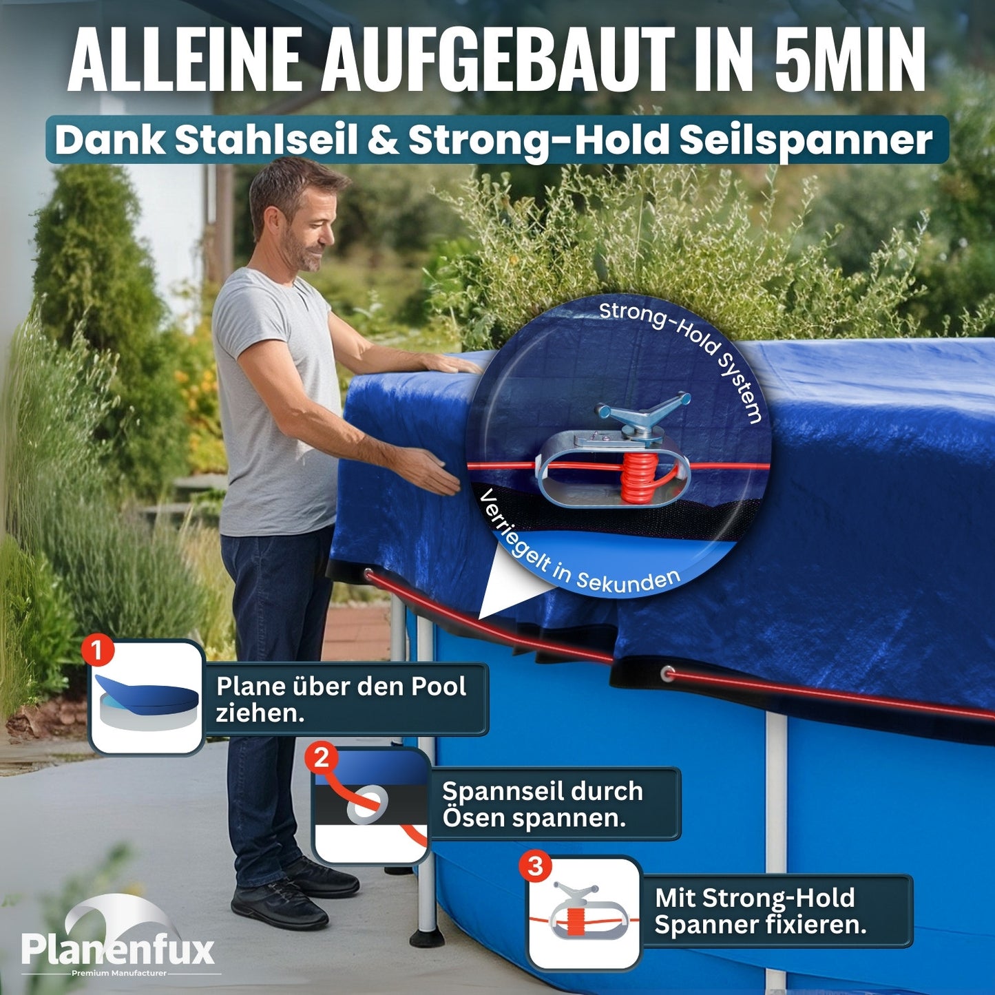 Poolabdeckung rund - blau - Ø340 - 820cm 