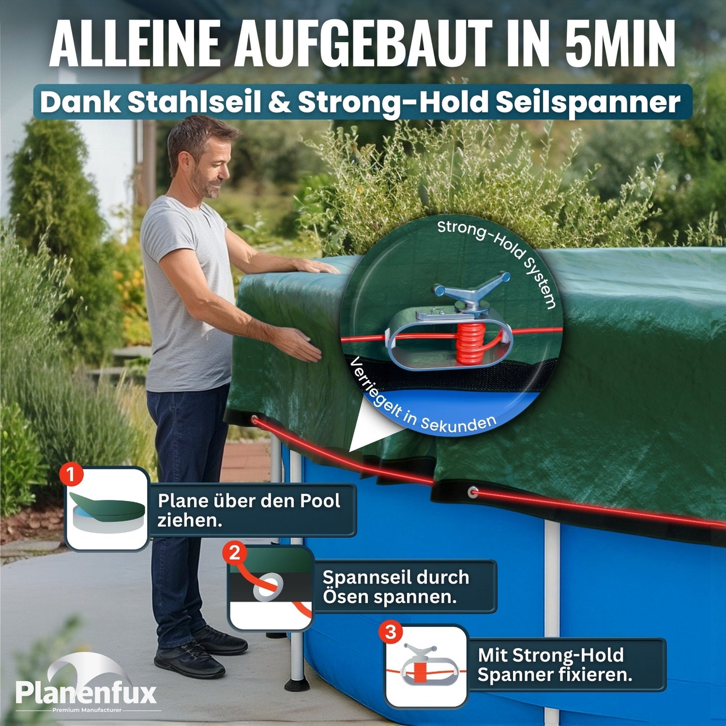 Poolabdeckung rund - grün - Ø340 - 820cm 