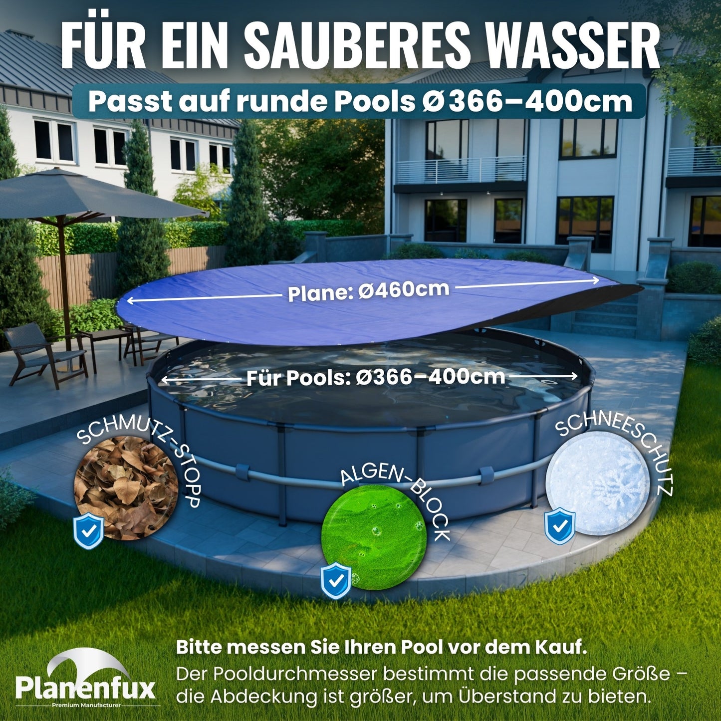 Poolabdeckung rund - blau - Ø340 - 820cm 