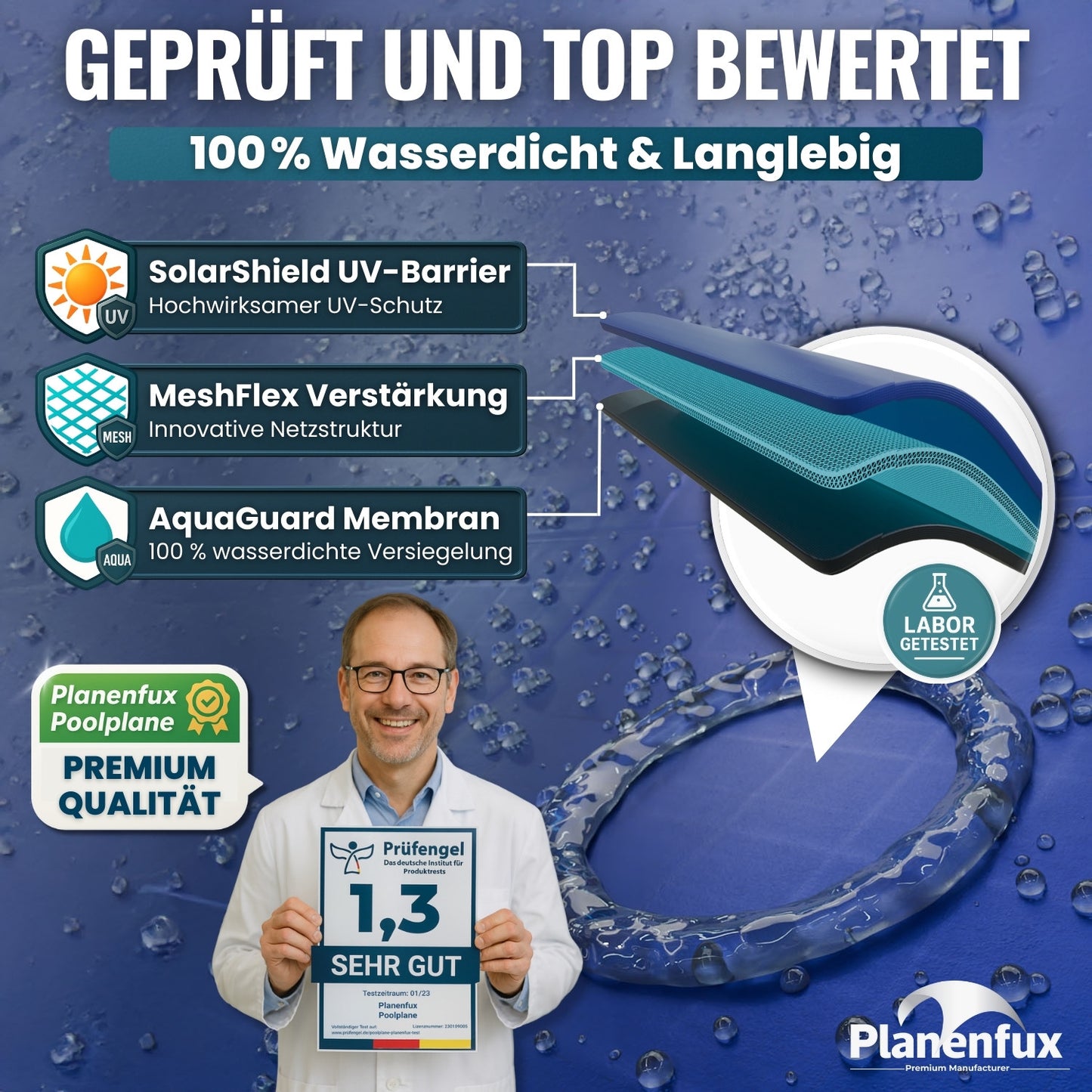 Poolabdeckung rechteckig - blau