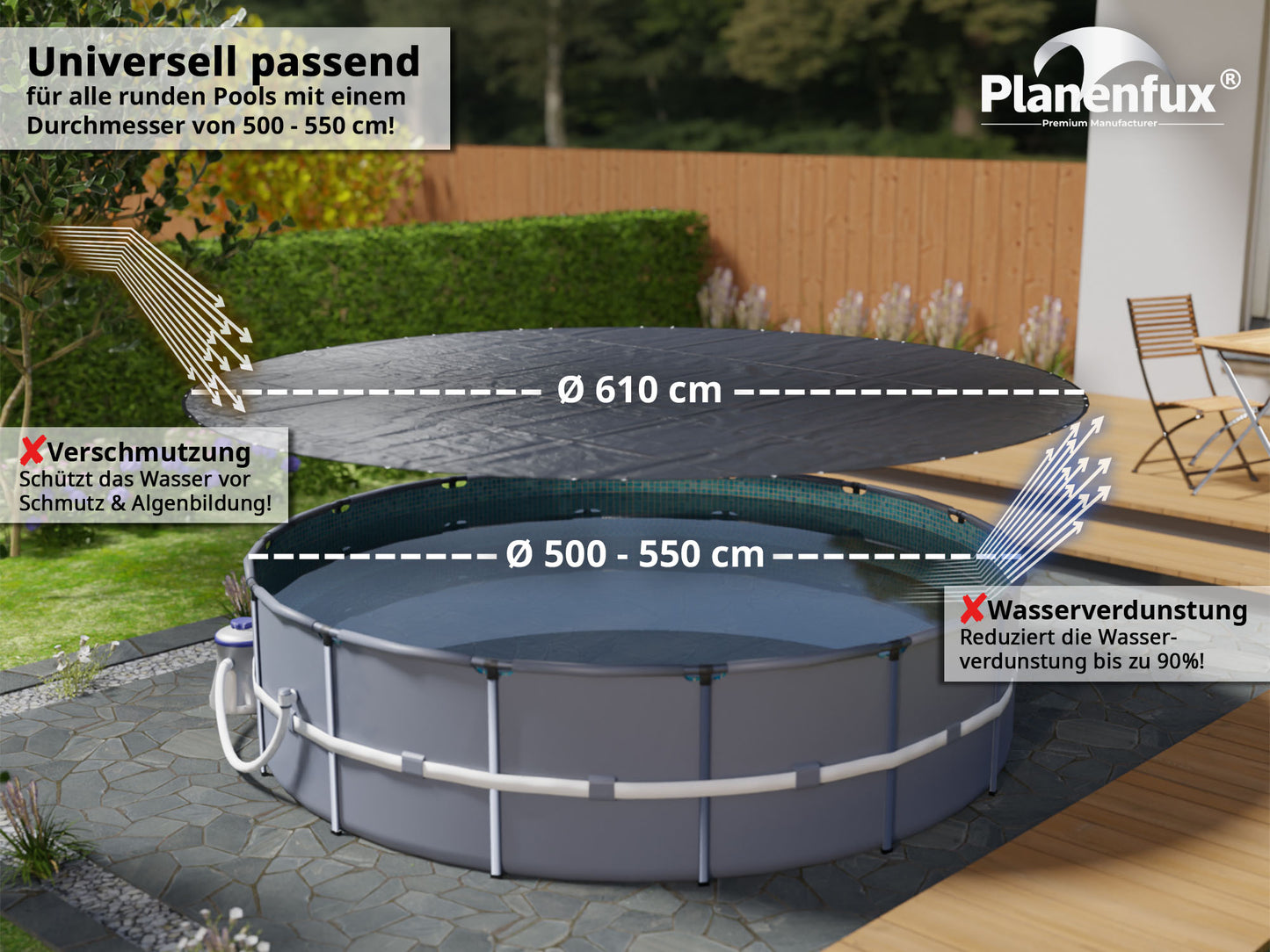 Poolabdeckung rund - grün - Ø340 - 820cm 